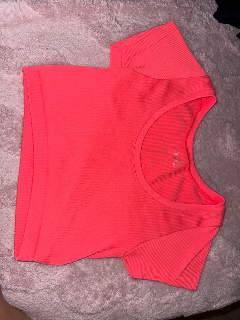 Neon Coral Ribbed Crop Tee - Short Sleeve